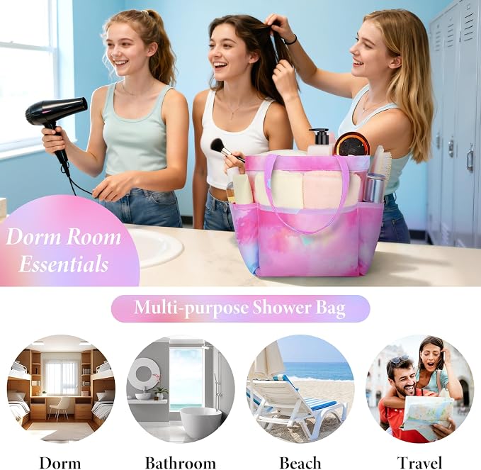 Attmu Mesh Shower Caddy Portable, Quick Dry Hanging Shower Tote Bag for College Dorm Room Essentials, Large Capacity Caddy Dorm for Bathroom Gym Swimming - Image 2