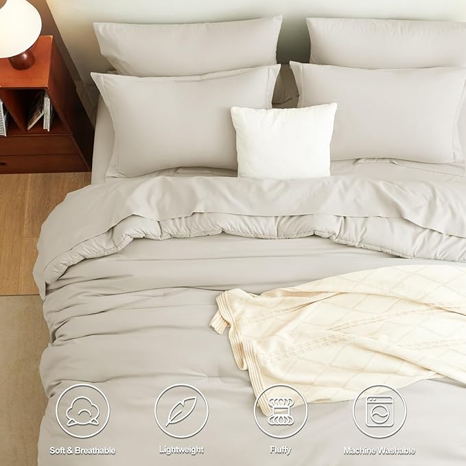 CozyLux King Comforter Set Beige, 7 Pieces Bed in a Bag Soft Bedding Comforter Set with Sheets, All Season Boho 7PC Bed Sets with Comforter, Fitted Sheets, Flat Sheets, Pillow Shams and Pillowcases