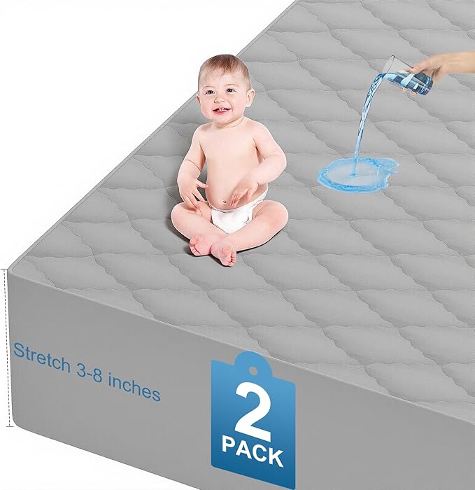 2Pack Waterproof Crib Sheets,Cotton 24X38 Fitted Crib Sheets Crib Mattress Protector Sheets,Soft Bed Sheets,Washable Little Bed Sheets,Neutral for Boy,Girl,Toddler (Gray, 24X38inch)
