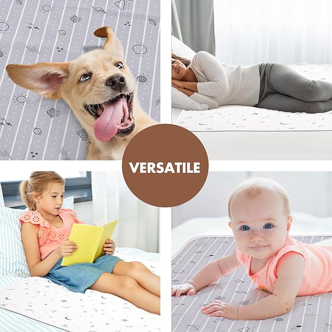 Baby Waterproof Bed Pad Washable Mattress Pad Reusable Underpads Bed Wetting Incontinence Cover for Baby Toddler Children and Adults-White Star