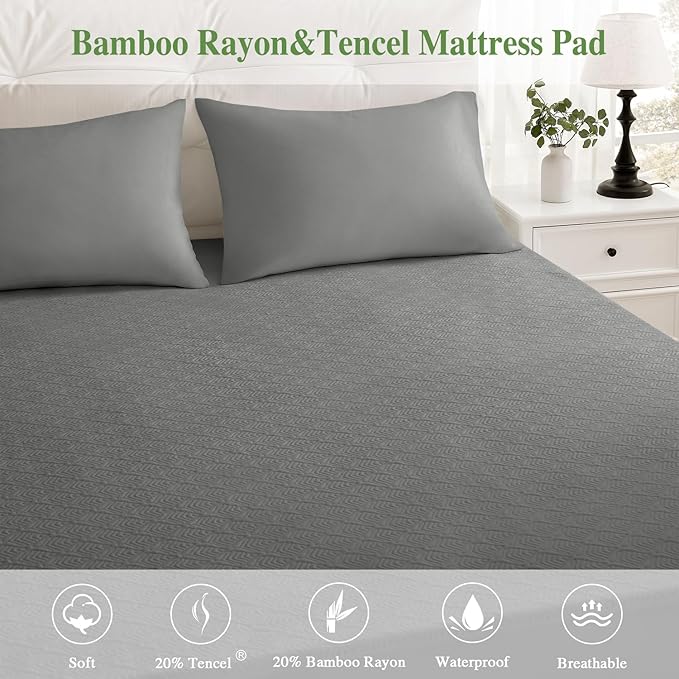 Twin Mattress Protector 2 Pack, Waterproof Mattress Pad Washable Rayon Mattress Cover Breathable Noiseless Bed Protector 3D Patterns 5" - 21'' Elastic Fitted Deep Pocket(Dark Grey)