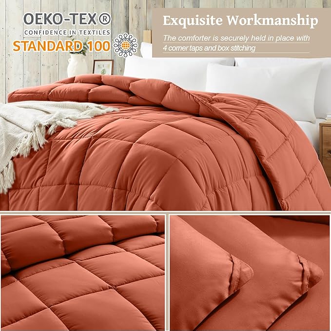 Homelike Moment Twin Comforter Duvet Insert - Orange Down Alternative Bed Comforter Twin Size, Lightweight Bedding Comforters Quilted Soft All Season Burnt Orange