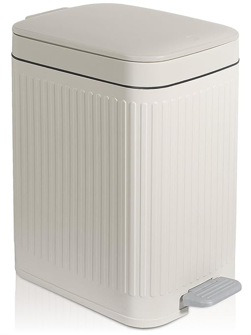 rejomiik Small Bathroom Trash Can with Lid Slim Soft Close Garbage Can Step Wastebasket Container Trash Bin for Office Bedroom Kitchen Living Room (2.6 Gallon Cream) by rejomiik