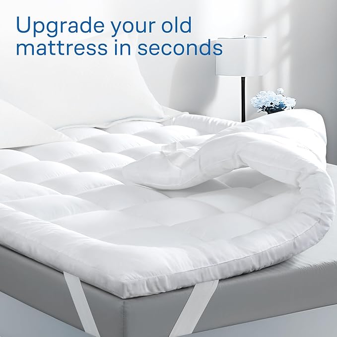 Ultra Soft Twin Mattress Topper - Cloud-Like Mattress Pad for Back Pain Relief - Breathable Cooling Material for Hot Sleepers, Dark White