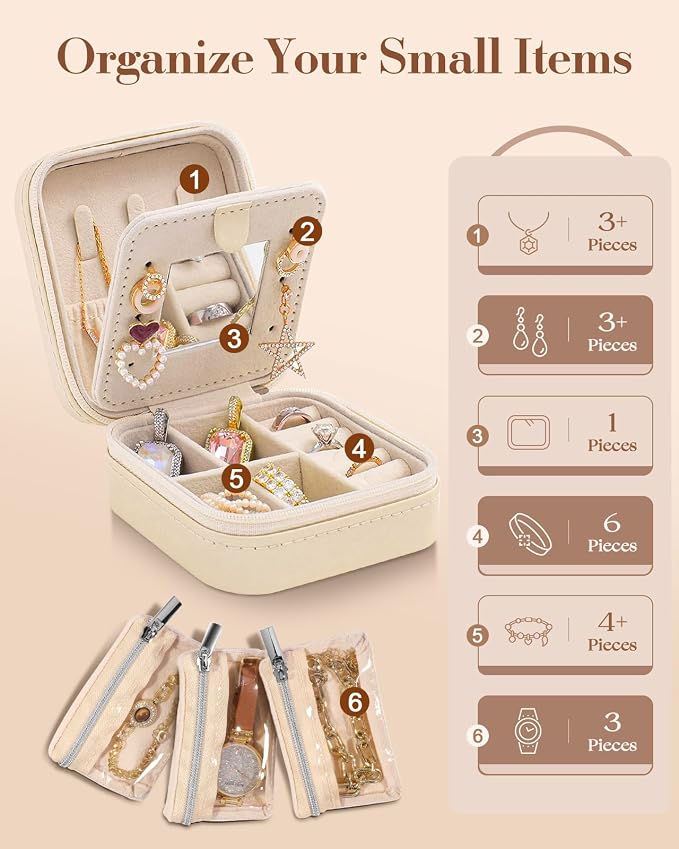 Bistup Travel Jewelry Case - Small Jewelry Organizers and Storage Box for Women Girls Teens Cute Traveling Holder with Mirror, Little Tiny Compact Modern Unique Aesthetic Pretty, Quotes - Image 4
