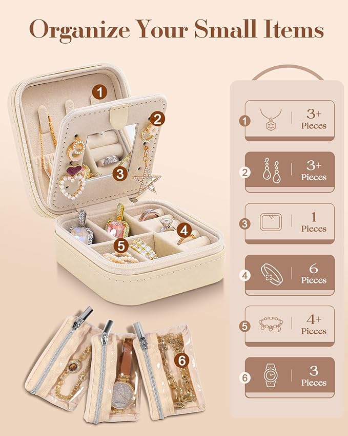 Bistup Travel Jewelry Case - Small Jewelry Organizers and Storage Box for Women Girls Teens Cute Traveling Jewelry Holder with Mirror Little Tiny Compact Yellow Flower Pretty Modern Unique Aesthetic - Image 4
