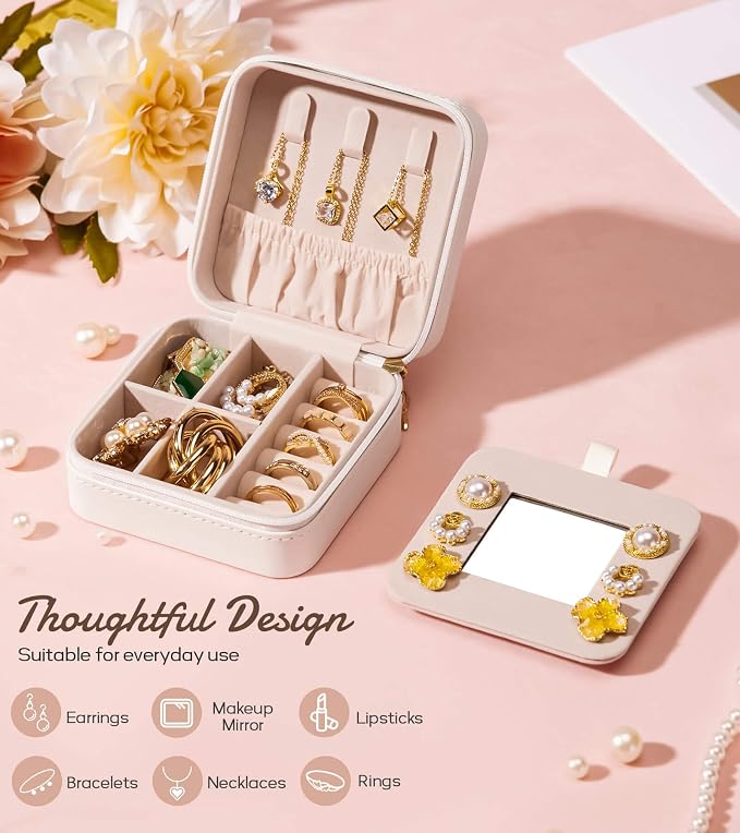 Enthralite Travel Jewelry Box for Girls: Traveling Jewelry Case Gift for Women - Mini Organizer for Necklaces Earrings White S - Image 5
