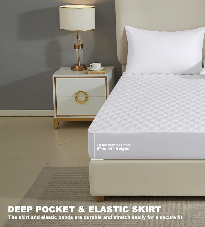 King Size Mattress Protector - 100% Waterproof Quiet, Seamless Ultrasonic Design, Fits 8"-16" Deep Pockets, Soft Breathable Bed Cover, White