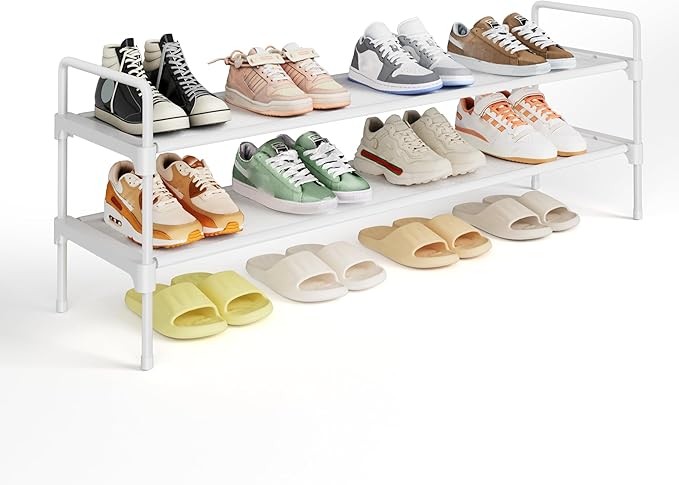 Kitsure Shoe Rack for Closet, Shoe Organizer for Front Door Entrance, Stackable Shoe Shelf, Detachable Closet Organizers and Storage, 36.1" Wide - 2 Tiers, White by Kitsure