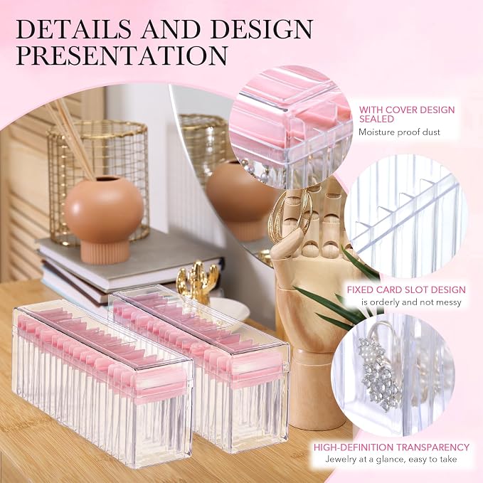 Kenning 42 Pcs Acrylic Jewelry Case Organizer, Clear Jewelry Organizers Holder with Portable Anti Tarnish Storage Bags for Rings, Earrings, Necklaces, Ideal Gifts for Women (Pink) - Image 3
