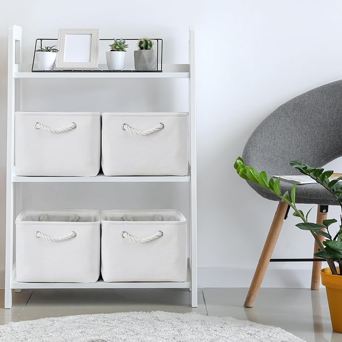 TheWarmHome Storage Basket for Gifts Empty - Large 3 Pack 15.7x11.8x8.2 inch Storage Basket for Organizing with Handles, Canves Storage Bins for Organizer Closet Toy Cubes Gift (White) - Image 2