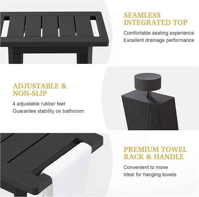 HIPS Shower Bench Inside Shower Stool with Storage Shelf, Waterproof Spa Bath Chair for Bathroom, Seat or Organizer for Living Room, Bedroom - Great for All Ages Unisex Elderly (Small, Black) - Image 5