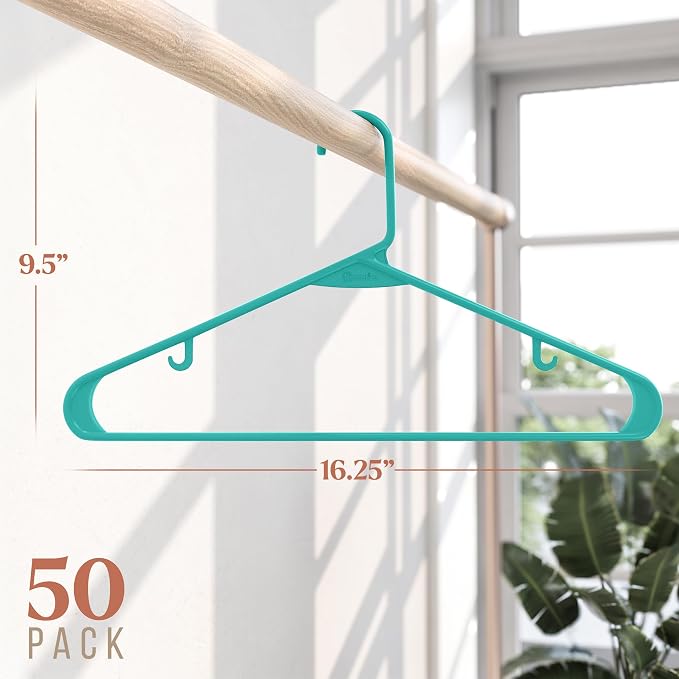 Plastic Hangers 50 Pack Aqua - Clothes Hangers - Makes The Perfect Coat Hanger and General Space Saving Hangers for Closet and New Apartment Essentials - Percheros Ganchos para Colgar Ropa Hangars - Image 2