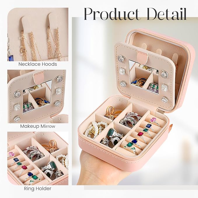 SANDJEST Personalized Jewelry Box, Pink Small Travel Jewelry Box with Initial U, Monogrammed Jewelry Case Organizer for Girls Women Teen, Mini Travel Essentials Gifts for Christmas Birthday - Image 3