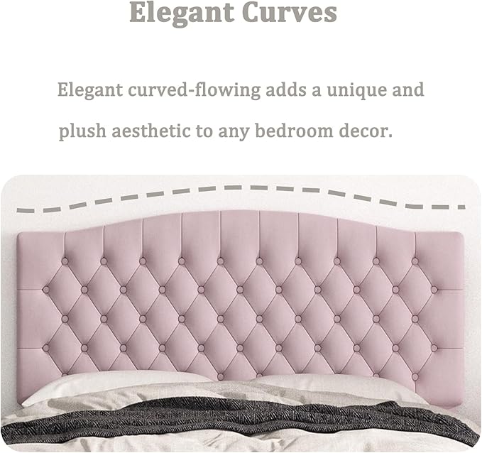 Befurtori Queen Headboard Only, Upholstered Headboard for Adjustable Bed Velvet Tufted Queen/Full Size Wall Mounted Head Board with Solid Wood Legs Head Board, Pink