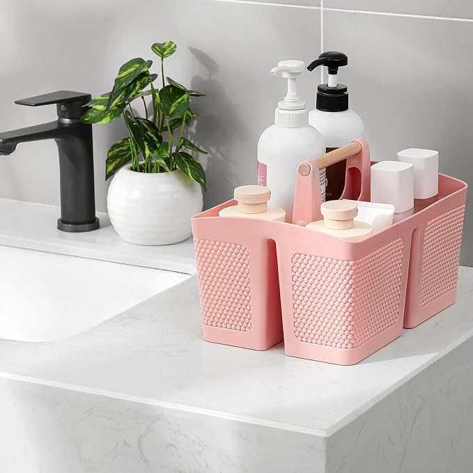 rejomiik Portable Shower Caddy Basket Plastic Cleaning Caddy Organizer Storage Tote with Handle for Bathroom, College, Dorm Room Essentials, Pink - Image 2