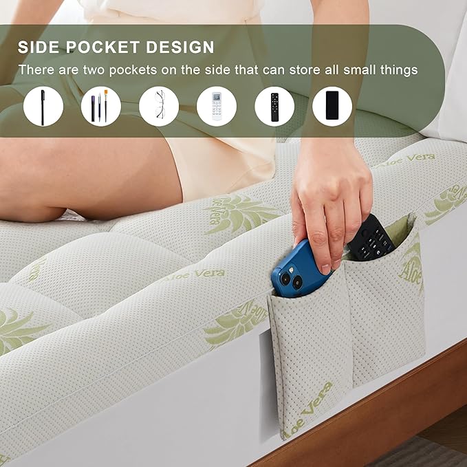 Mattress Topper Full Size 1300GMS Aloe Vera & Bamboo Viscose Pillow Top - Extra Thick Padded Mattress Pad & Protector, Ultra Soft & Supportive, Breathable Fitted for 8"-21" Deep Pocke