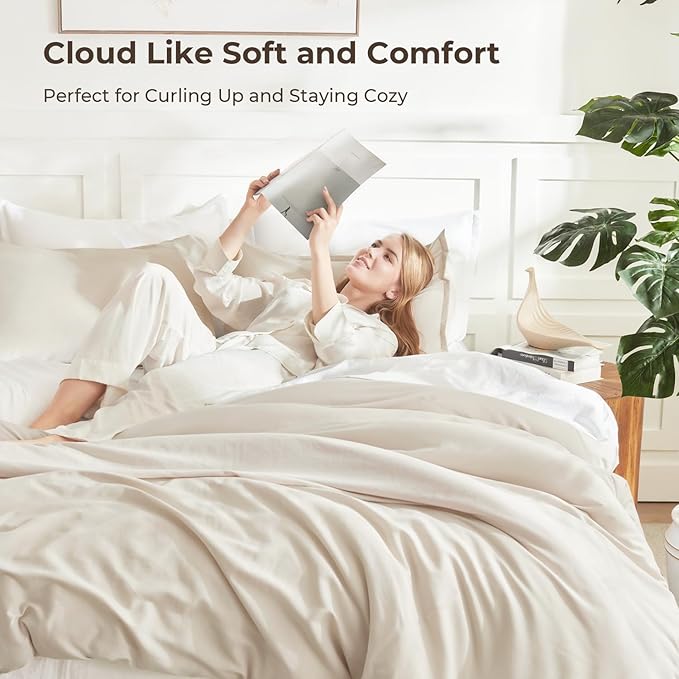 Litanika Comforters Beige Oversized King Size, 3 Pieces Lightweight Solid Bedding Comforter Set, All Season Fluffy Bed Set (120x98In Comforter & 2 Pillowcases)