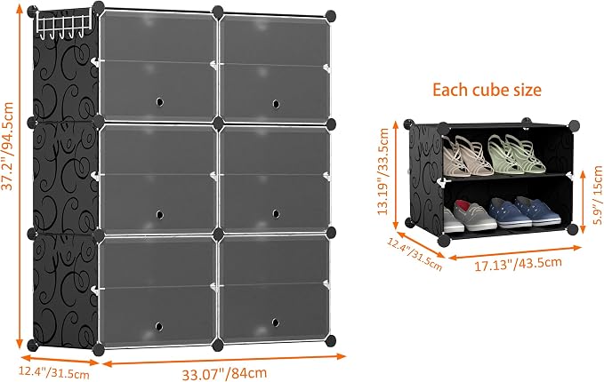 HOMIDEC Shoe Rack Organizer, 6 Tier Storage Cabinet 24 Pair Plastic Shoe Shelves for Closet Hallway Bedroom Entryway - Image 3