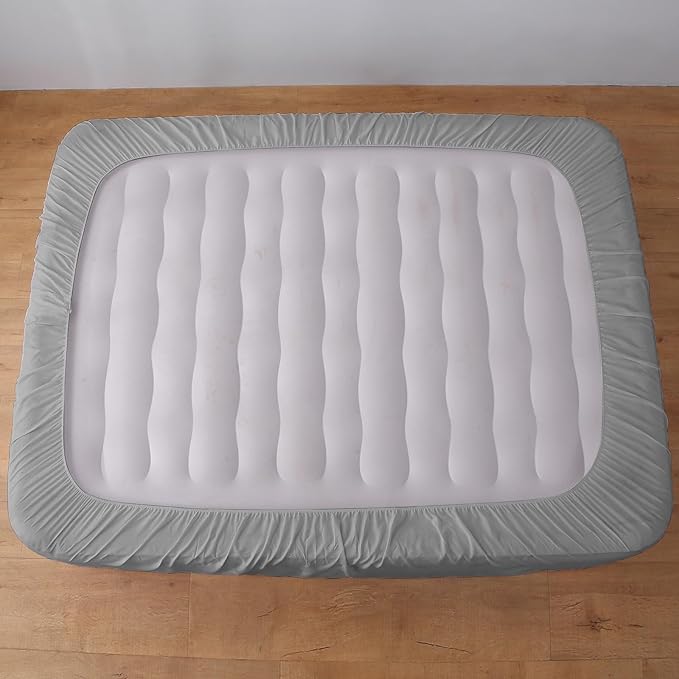 Queen Air Bed Mattress Pad with 15-24 Inch Deep Pockets - Waterproof Protector for Warm Sleep & Cold Air Insulation,Perfect for Camping, Guest Bed, Pets & Overnight Visitors-Gray