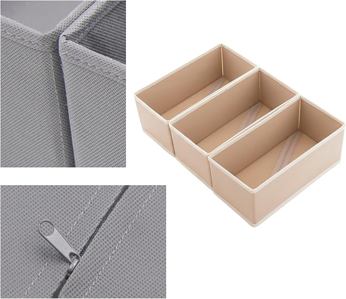 Small Drawer Organizer Clothes 3 Pack Khaki, 11' Socks and Underwear Fabric Storage Bins, Wardrobe Closet Dresser Drawer Dividers for Bra Baby Clothes - Image 3