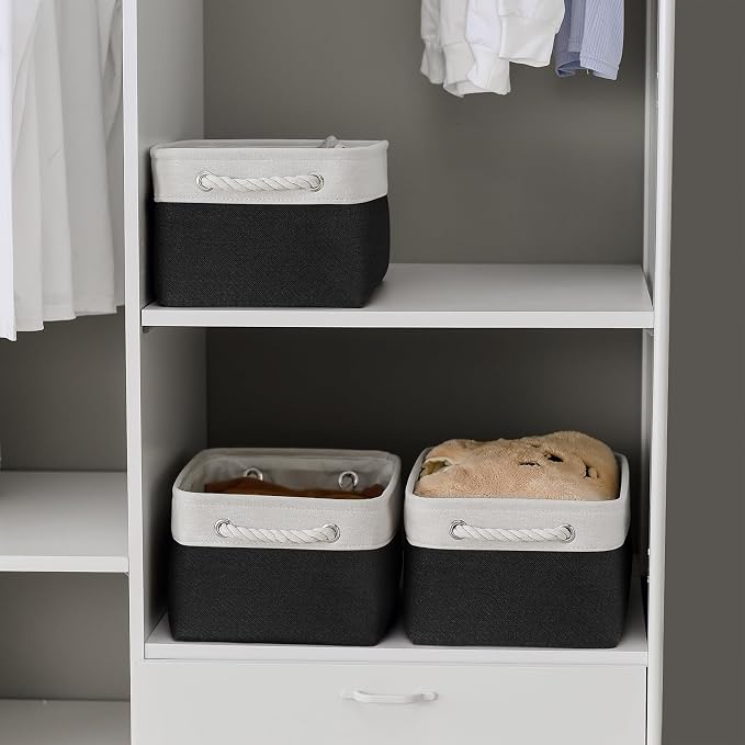 TheWarmHome Storage Basket for Organizing - 3 Pack 13.8x9.8x6.7 inch Medium Collapsible Storage Bin for Shelves with Handles Organizer Closet Cubes Cloth Gift Toy (White & Black) - Image 2