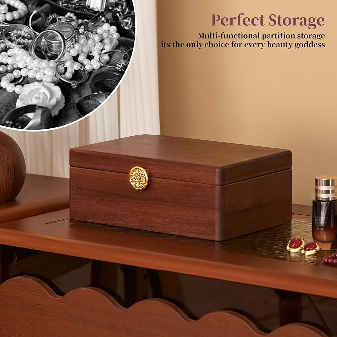 Wooden Jewelry Box For Women Jewelry Organizer Box With Lock 2 Layer Jewelry Holder Organizer For Necklace Ring Earring - Image 5