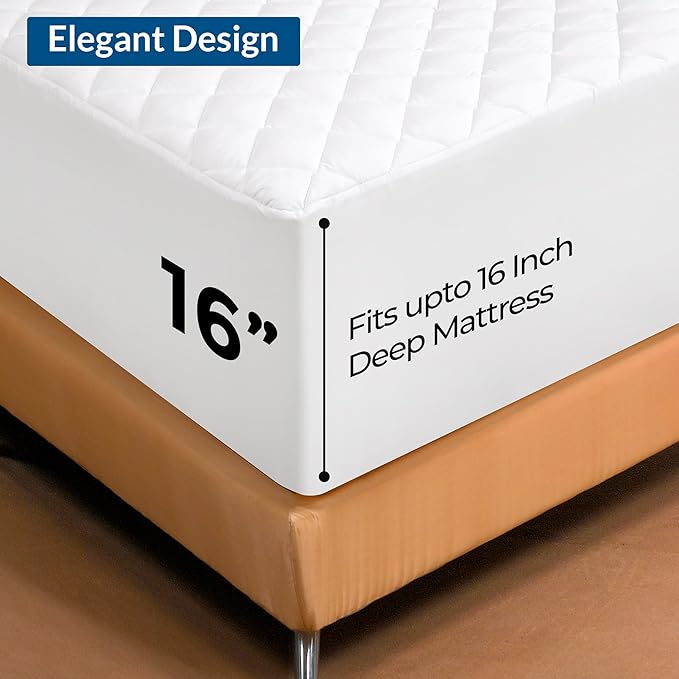 Royale Linens Full Size Mattress Topper - Soft Quilted Mattress Protector - Fitted Deep Pocket Fits Up to 16 Inch - Elastic Fitted Bed Cover - Machine Washable Bed Protector (54x75 Inches)