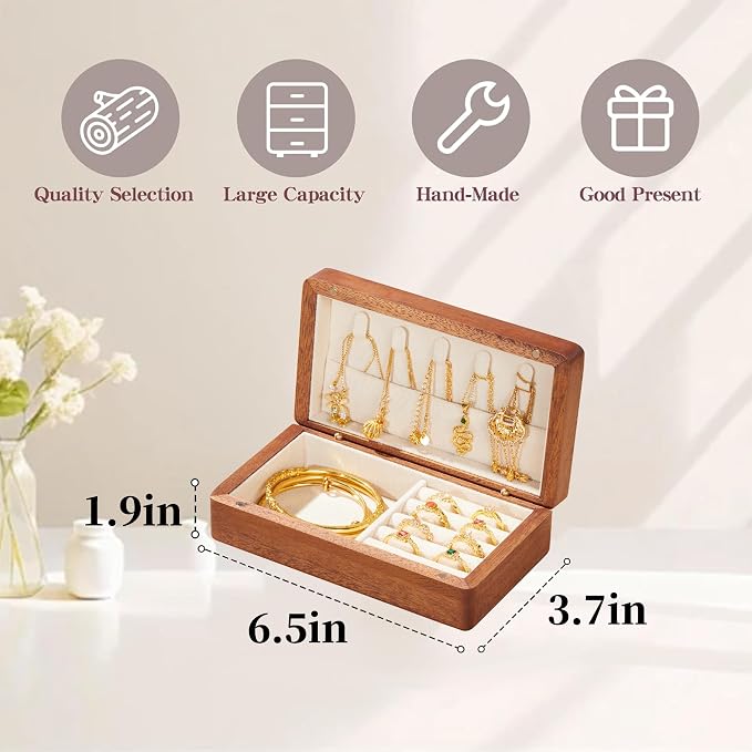 Travel Jewelry Case Small Wood Jewelry Organizer Jewelry Box for Women (Nut-Brown Print G) - Image 2