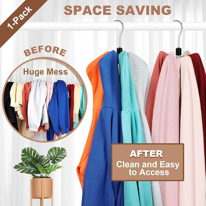 TOPIA HANGER Hoodie Hangers with 6 Wood Balls, 360°Swivel Purse Hanger, Scarf Hanger, Closet Hooks, Handbag Organizer, Bra Hanger, Accessory Organizers for Scarf, Tanktop, Hat, Hoodie CT56B - Image 3