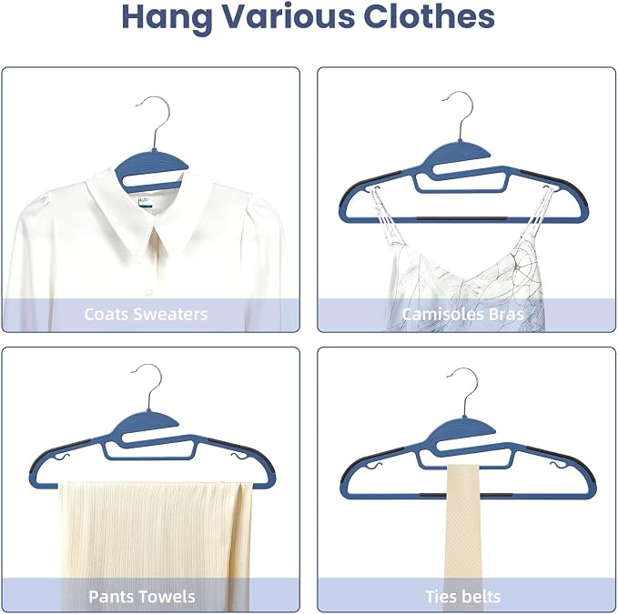 Heavy Duty Plastic Hangers 50 Pack with Non-Slip Design,0.2 Inches Thick,360°Swivel Hook Space Saving Organizer for Bedroom Closet,Shirts,Pants,Strong Enough for Coat(Nacy- S Shaped) - Image 5