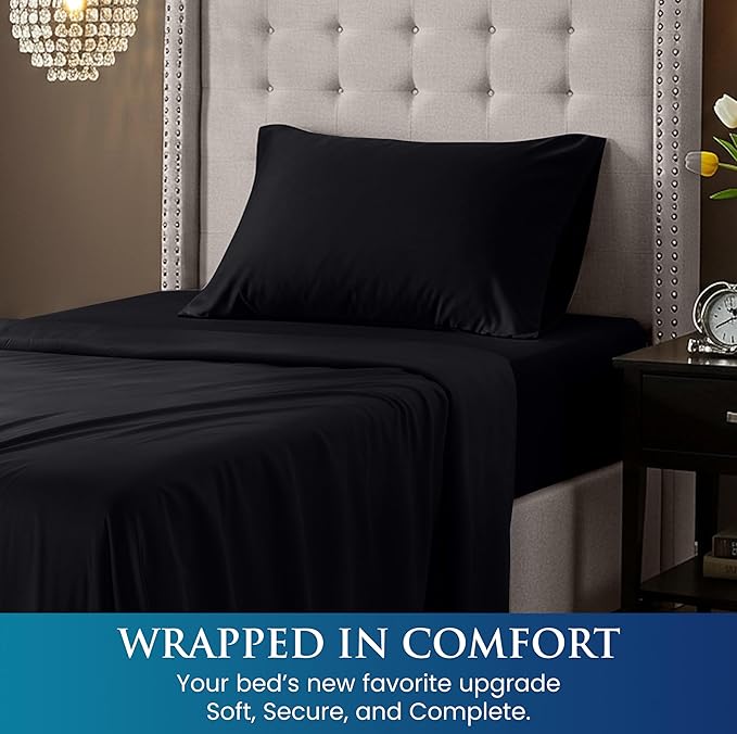 Utopia Bedding Twin Size 3 Piece Sheet Set - Brushed Microfiber - Soft Bed Sheets for Twin Size Bed Set - Includes 1 Fitted, 1 Flat, & 1 Pillow Case - Deep Pocket (Black)
