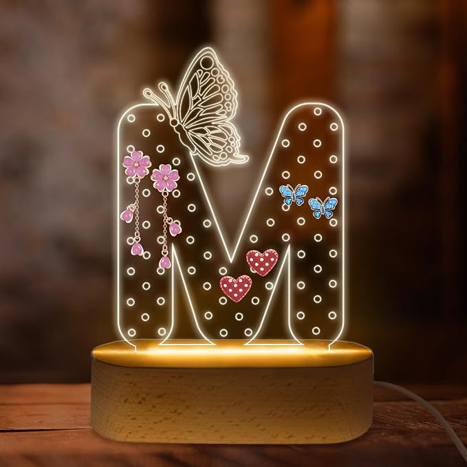COSHAYSOO Earring Holder Organizer for Girls 8-12 8-10 10-12 13-15 Flat Screw Back Stud Earrings Display Stand, Personalized Cute Easter Birthday Gifts for Daughter Granddaughter Initial Letter M by COSHAYSOO