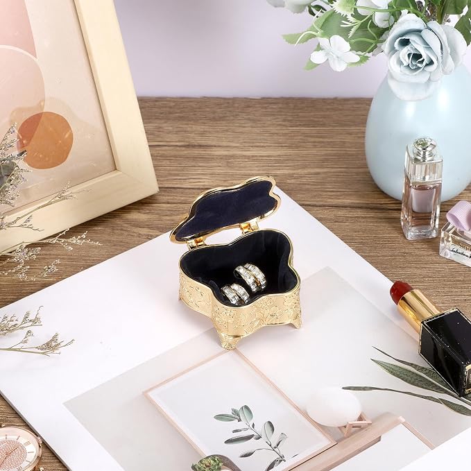 Hipiwe Vintage Jewelry Box Decorative Treasure Chest Butterfly Shape Trinket Keepsake Storage Box Gold Necklace Earring Holder Gift for Women, Small - Image 5