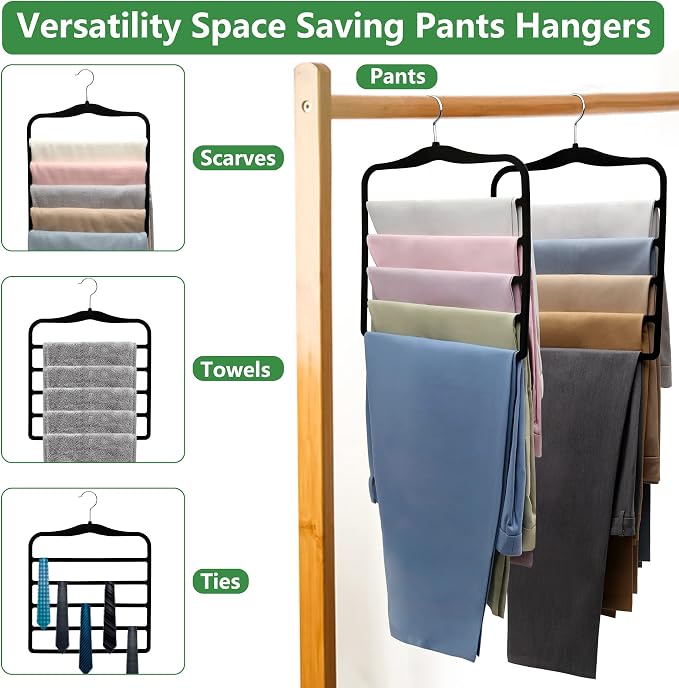 Pants Hangers Space Saving,5P Scarf Hangers for Closet Organizers and Storage,Non Slip Velvet Hanger for Closet Organizer,College Dorm Room Essentials,Heavy Duty Organization and Storage Jean Hangers - Image 5