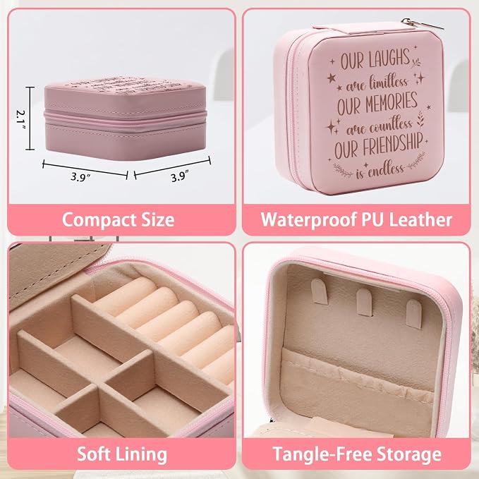 GAOLZIUY Friendship Gifts for Women, Best Friend Travel Jewelry Box, Our Laughs are Limitless, Our Memories are Countless, Birthday Gift for Female Friends Bestie Soul Sister BFF - Image 3