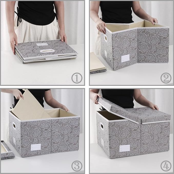 PRANDOM Jumbo Collapsible Storage Boxes with Lids Fabric Decorative Storage Bins Cubes Organizer Baskets with Cover Handles Divider for Bedroom Closet Living Room 23.2x15.7x11.6 Inch 3 Pack - Image 5