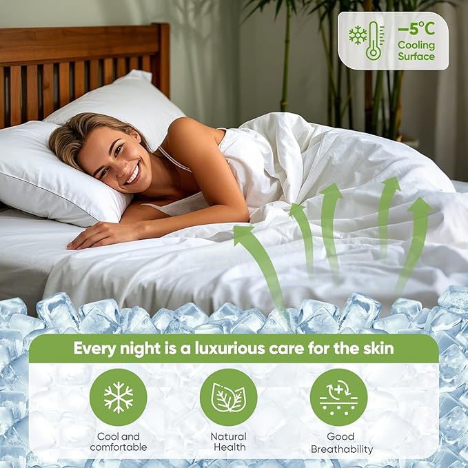 TWK Luxury Sheet Set, Genuine 100% Organic Viscose Derived from Bamboo, Cooling & Breathable, Silky Soft, Bedding Sheets & Pillowcases (White, Queen)