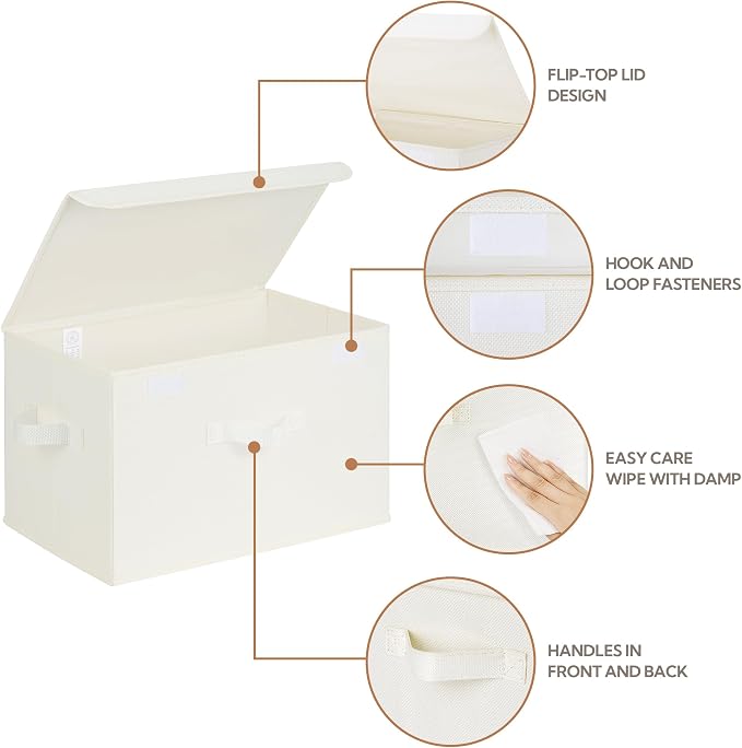 GRANNY SAYS Storage Bins with Lids, Fabric Storage Boxes, Closet Organizers and Storage, Storage Baskets for Shelves, Toy Box, Ivory White, 2-Pack - Image 3
