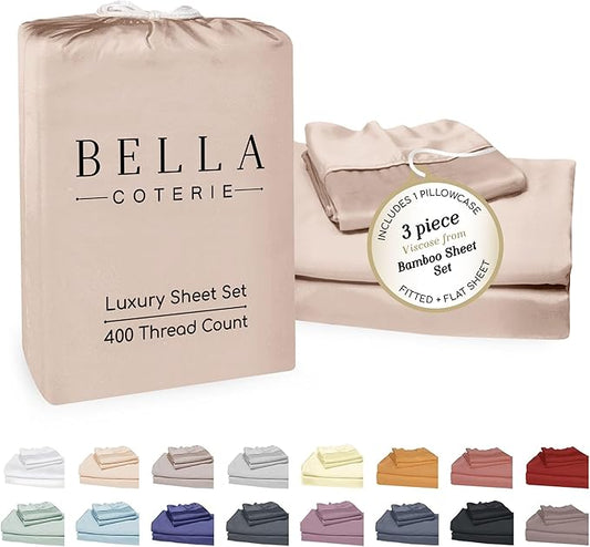 Bella Coterie Luxury Bamboo Viscose Twin XL Size Sheet Set | 100% Organically Grown | Ultra Soft | Cooling for Hot Sleepers | 18" Deep Pocket [Dusty Rose]