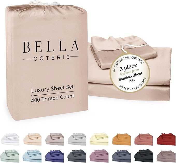 Bella Coterie Luxury Bamboo Viscose Twin Size Sheet Set | 100% Organically Grown | Ultra Soft | Cooling for Hot Sleepers | 18" Deep Pocket [Dusty Rose]