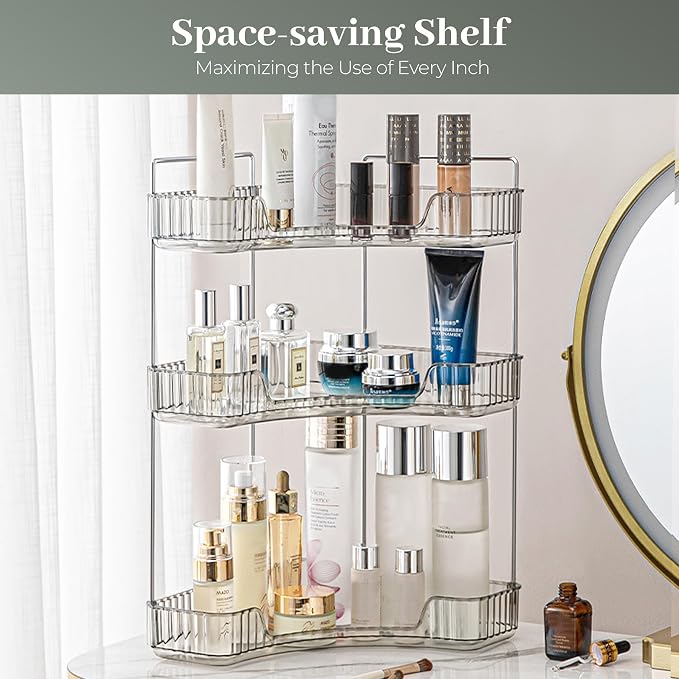 Aveniee Corner Bathroom Counter Organizer, Bathroom Countertop Shelf Makeup Organizer for Vanity Perfume Tray for Corner Storage (3 Tiers, Grey) - Image 6