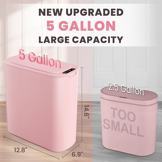 Cesun Motion Sensor Trash Can, 5 Gallon Automatic Bathroom Garbage Can with Lid, Touchless Smart Plastic Slim Wastebasket for Bathroom, Office, rv, Bedroom, Living Room, Pink - Image 2