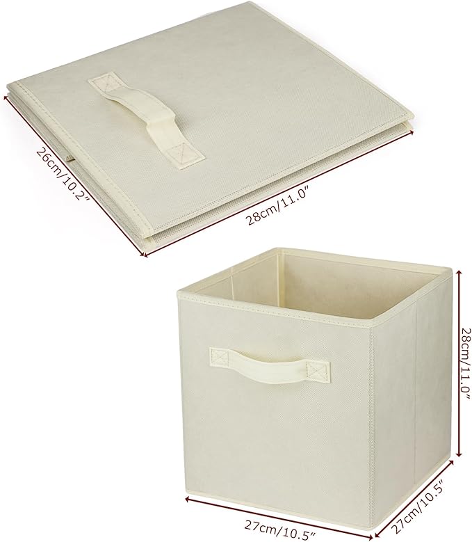 2 Pcs Storage Cubes, 10.5 Inch Collapsible Storage Bins, Fabric Foldable Bins for Organization, Durable Storage Bins for Closet, Shelves, Offices (Beige) - Image 3
