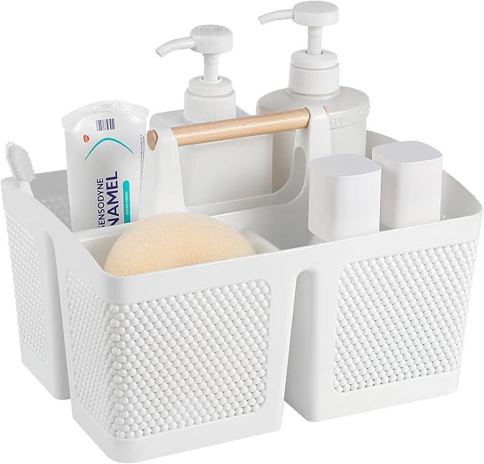 rejomiik Portable Shower Caddy Basket Plastic Cleaning Caddy Organizer Storage Tote with Handle for Bathroom, College, Dorm Room Essentials, White by rejomiik
