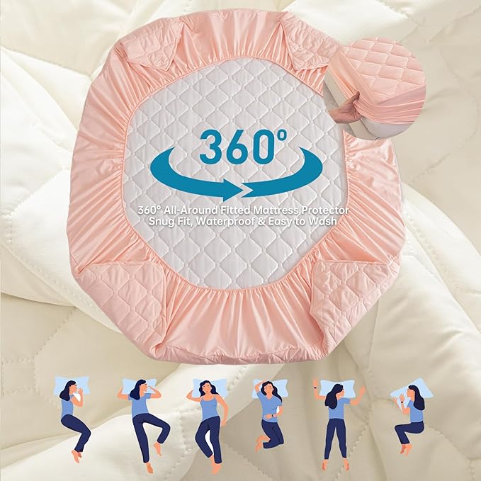 Waterproof Full Size Mattress Topper, 18" Deep Pocket Size Mattress Protector - Lab Tested Leakproof, Oeko-TEX Certified, Machine Washable,Full Size Fitted Sheet Only (Pink)