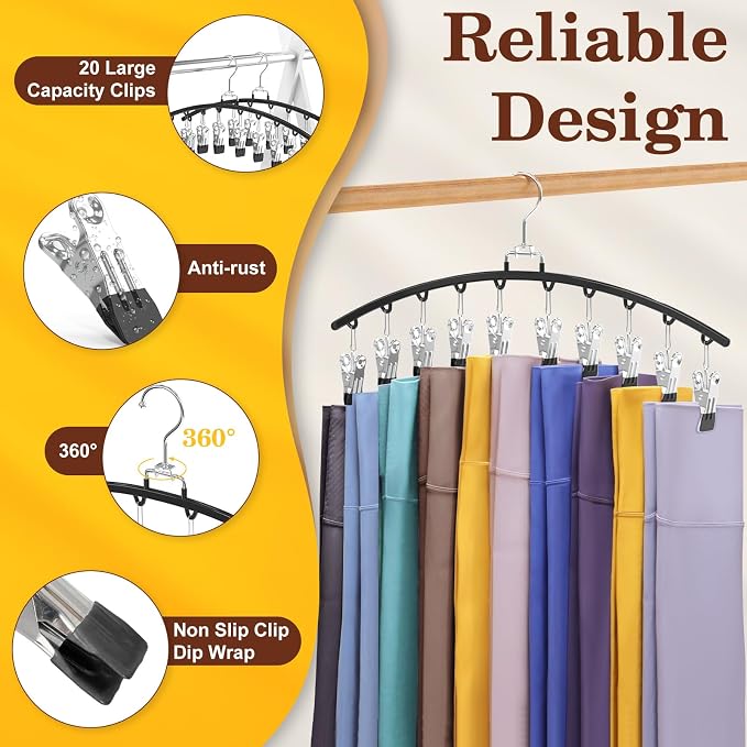 2 Pack Legging Organizer for Closet 360° Swivel, Metal Gym Clothes Organizer w/20 Clips Holds 20 Leggings, Hangers Space Saving, Closet Organizers and Storage, Dorm Room Organization Essentials, Black - Image 2