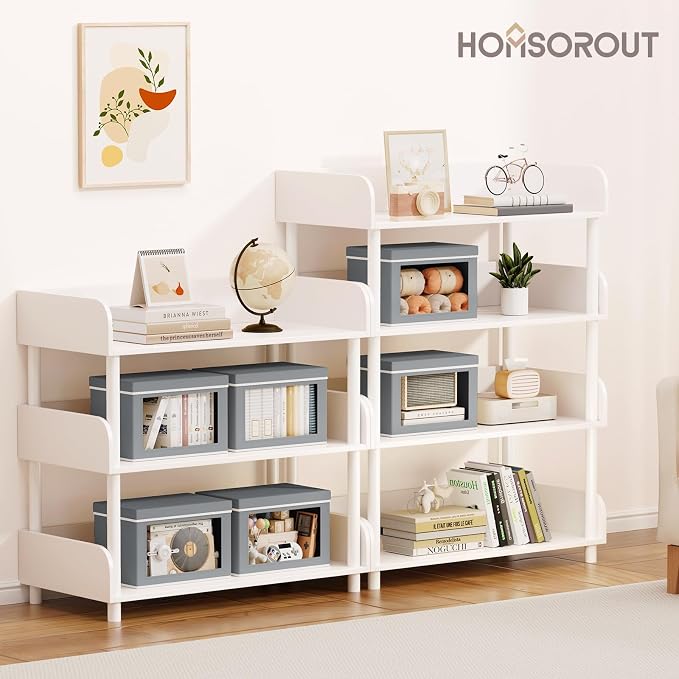 Homsorout Storage Bins with Lids - Small Fabric Organizers with Window, Collapsible Storage Bins for Clothes, Decorative Closet Organizers for Towels, Tshirt, 4 Pack, Grey - Image 3