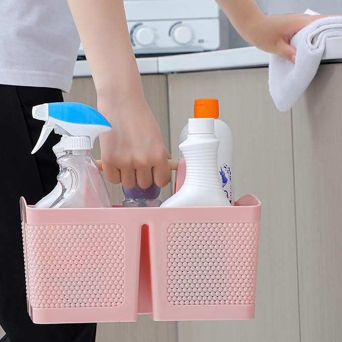 rejomiik Portable Shower Caddy Basket Plastic Cleaning Caddy Organizer Storage Tote with Handle for Bathroom, College, Dorm Room Essentials, Pink - Image 5