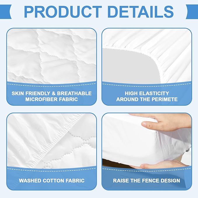 Peryiter Waterproof Queen Air Bed Mattress Pad with 15-24 Inch Deep Pockets, Brushed Queen Air Mattress Cover Pad Breathable Noiseless Protector for Camping, Guest Bed and Overnight Visitors